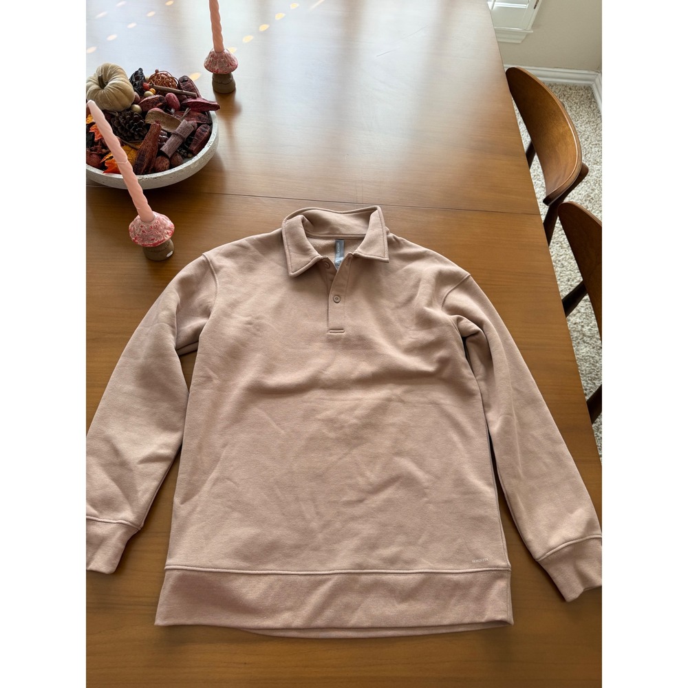 Mondetta Women's Small S Polo Sweatshirt Pullover Long Sleeve Casual Beige